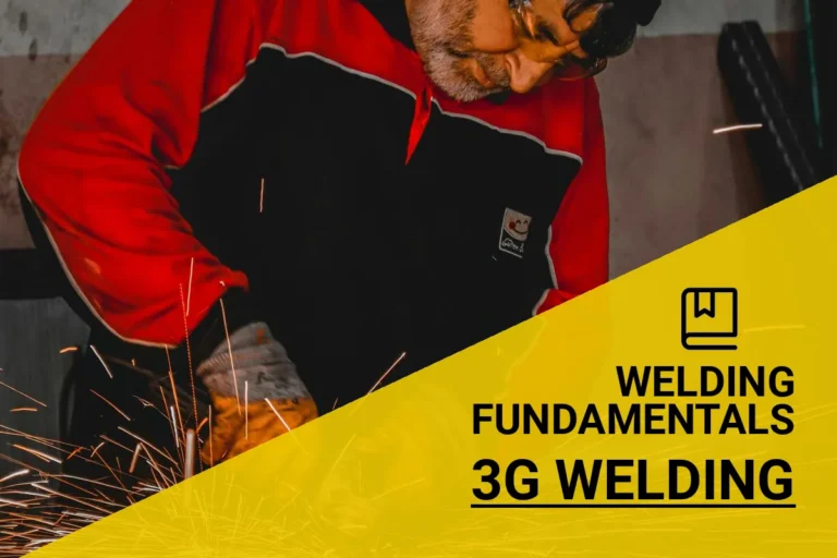Experienced welder performing 3G welding in a workshop, surrounded by flying sparks, showcasing skill and safety with protective gear.