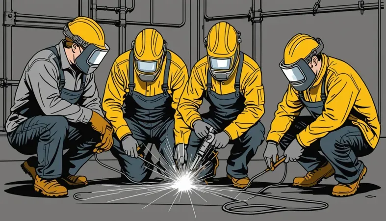 AR Welder in Agriculture Workers using an arc welder for agricultural repair and maintenance.