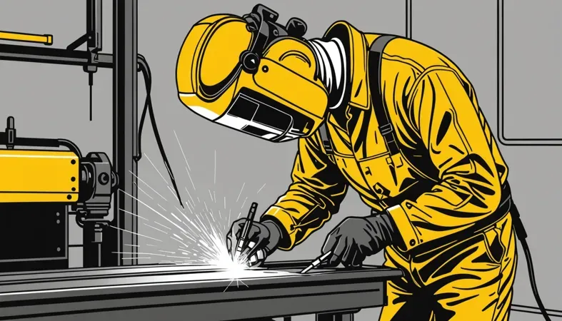 Backing Strip in Welding A welder in a yellow suit uses a backing strip to create strong welds, ensuring seamless joints in metal fabrication.