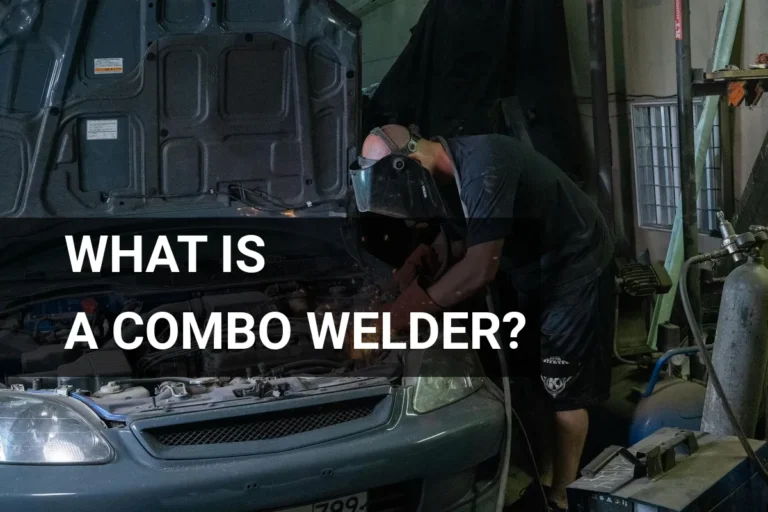 A skilled mechanic performing welding on a car engine using a combo welder in a well-equipped workshop, emphasizing industrial repair expertise.