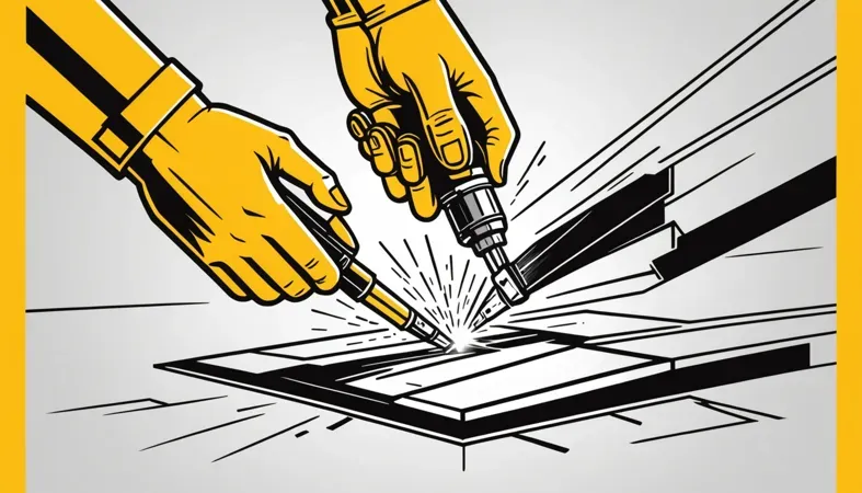 Illustration of hands using a cutting tool to cut welds, demonstrating proper technique for welding work.