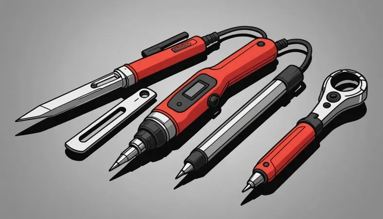 Essential Welding Tools Illustration of essential welding tools for beginners, including a soldering iron and welders.