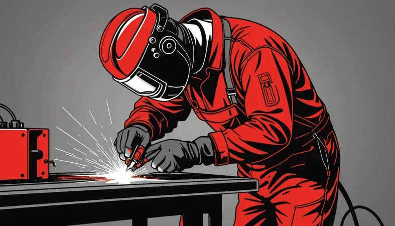 Person performing electrode welding with a welding machine, showcasing sparks and protective gear.