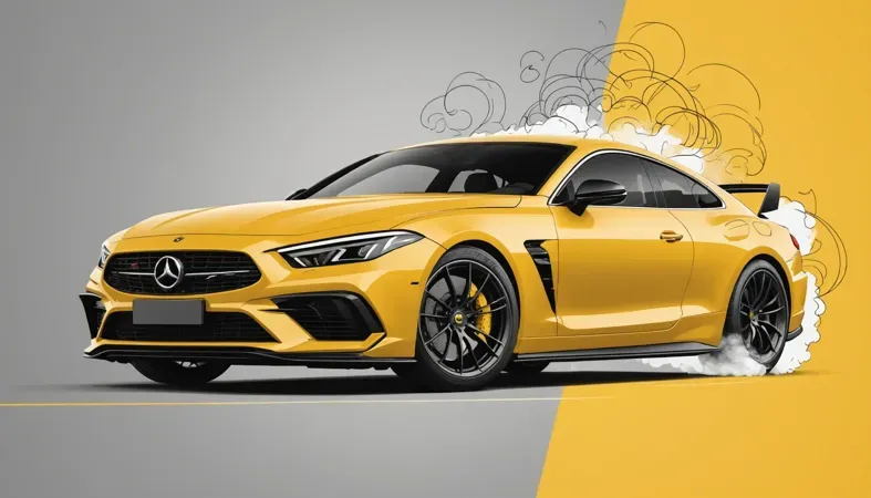 How To Fix Exhaust Without Welding A yellow sports car with smoke from the exhaust, representing the need for exhaust repair techniques without welding.