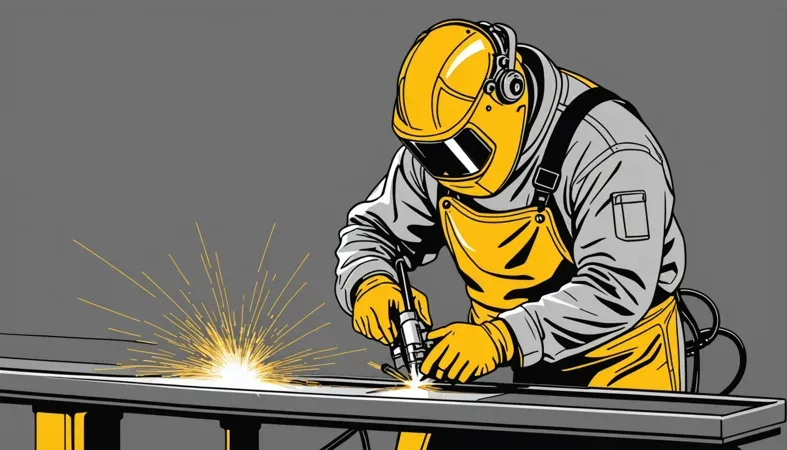 A welder using flux core wire to weld metal, showcasing proper technique for MIG welding.