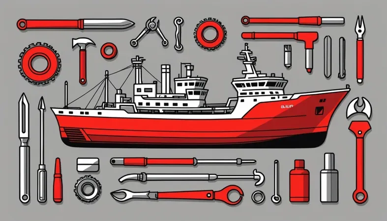 Flux Core Welding Tools Illustration of flux core welding tools including various wrenches and a ship, related to welding metal thickness.