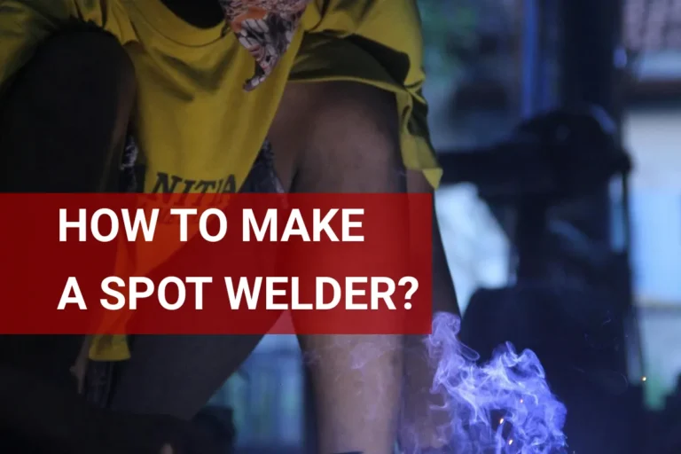 A skilled worker demonstrating how to make a spot welder in a workshop, equipped with protective gear and surrounded by sparks from welding metal.