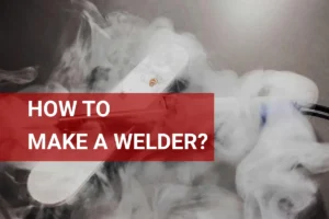 Close-up image of a welding tool in use, featuring a heated tip and smoke, demonstrating how to make a welder effectively.