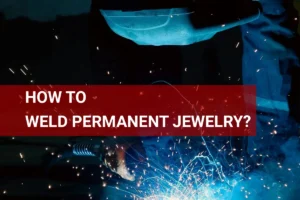 Skilled welder creating permanent jewelry as bright sparks fly in a dynamic workshop environment.