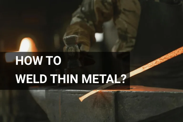 A skilled blacksmith expertly welds thin metal pieces together in a dimly lit workshop, showcasing precision and craftsmanship.