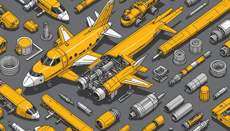 Illustration showing various aircraft parts and components, emphasizing the importance of reliable bonding agents like JB Weld for aluminum repairs.