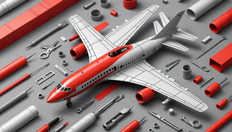 JB Weld Application In Aviation An aircraft model surrounded by various tools and materials related to JB Weld applications in aviation repair.