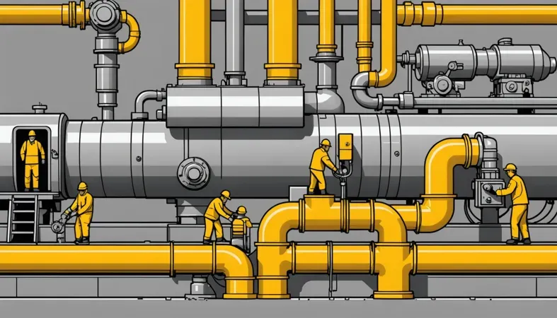 Illustration of workers connecting steel pipes using non-welding methods, showcasing various techniques for pipe joining.