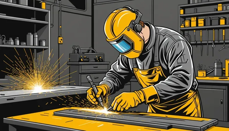 Journeyman Welder At Work A journeyman welder wearing protective gear, welding metal with sparks flying, showcasing skilled craftsmanship essential for welding jobs.