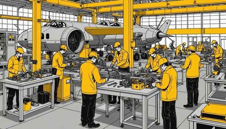 Illustration of a workshop with workers using laser welders on various metal components, highlighting industrial applications.