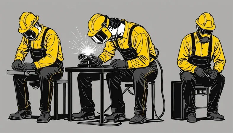 Three workers demonstrating the proper setup techniques for a Lincoln Electric welder, emphasizing safety and precision in welding.