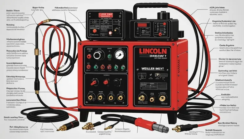 Diagram showing the wiring connections for a Lincoln 225 welder, including power inputs and output ports, optimized for SEO on welding.