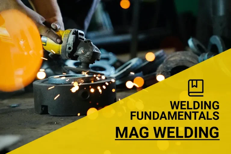 Close-up of a metalworker performing MAG welding in a workshop, showcasing bright sparks and precise metal fabrication techniques.