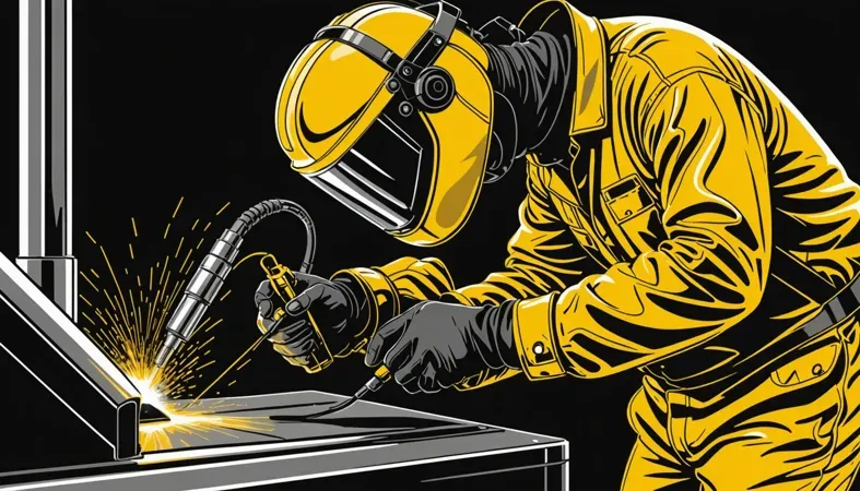 A welder in a protective suit using a MIG welding torch on stainless steel, highlighting the process and technique for welding metal.