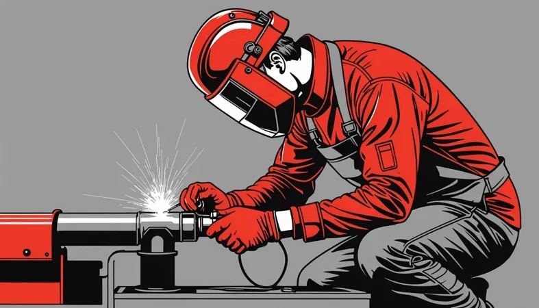 Pipeline Welder At Work A skilled pipeline welder wearing protective gear and welding equipment, showcasing the profession's craftsmanship and focus.