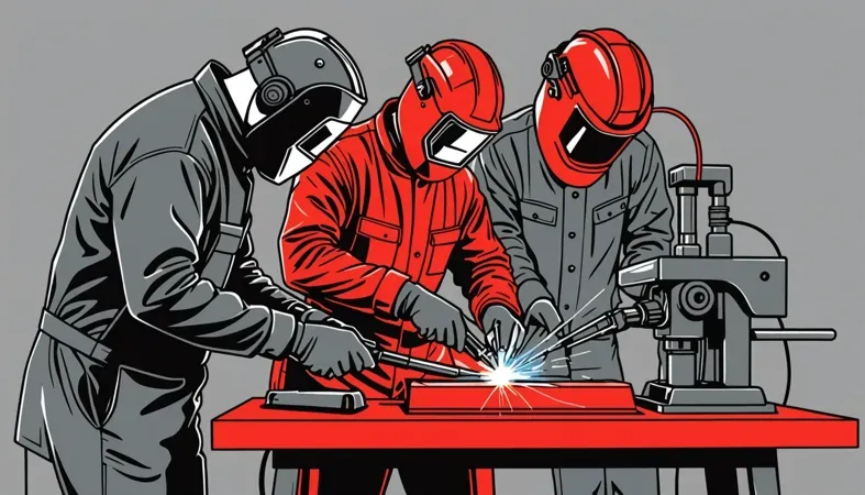 Three workers utilizing various tools to weld plastic, showcasing techniques for effective plastic welding.