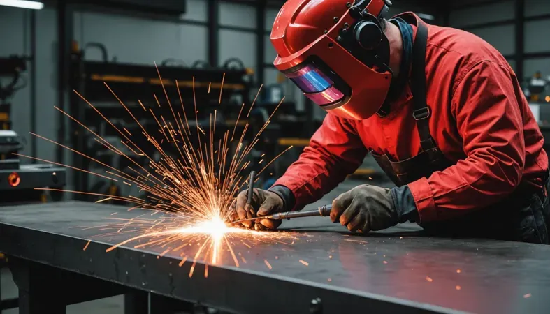 RMD Welding Process A skilled welder performing RMD welding, showcasing sparks and precision in metal fabrication.