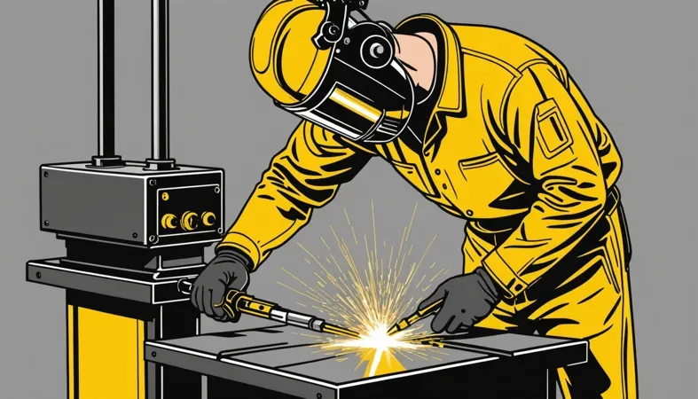 Stick Welding Vertical A welder performing vertical stick welding with protective gear and equipment, illustrating proper technique and safety measures.