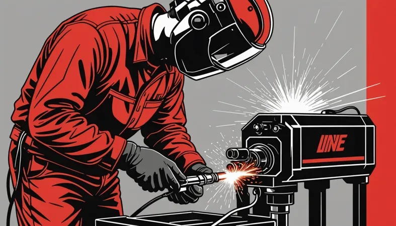 Illustration of a welder working with a TIG welding machine on aluminum, showcasing the welding process and safety gear.