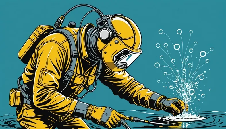 An underwater welder in a yellow diving suit working underwater, showcasing the profession's gear and environment for SEO purposes.