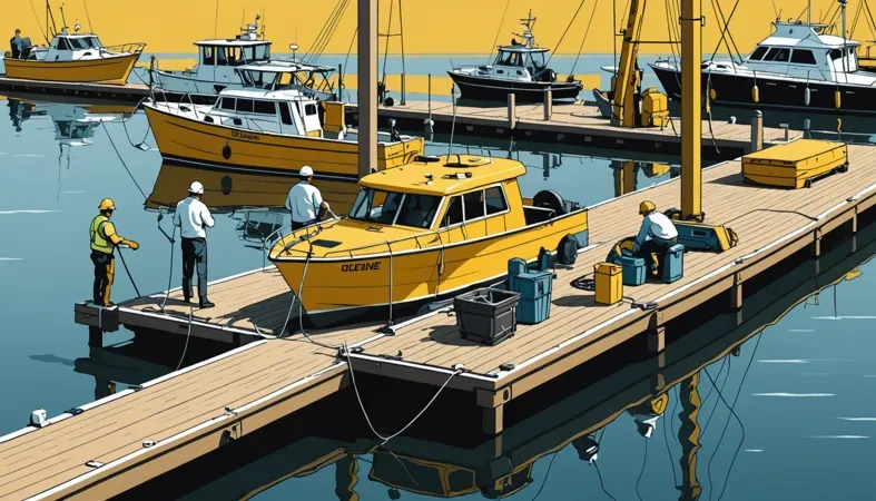 A bustling dock scene with boats and workers, highlighting the profession of underwater welding, relevant to life expectancy discussions.