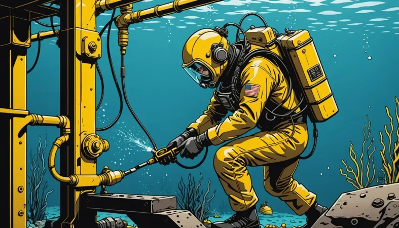 A professional diver in a yellow suit performing welding underwater, illustrating a vital process in the welding industry.