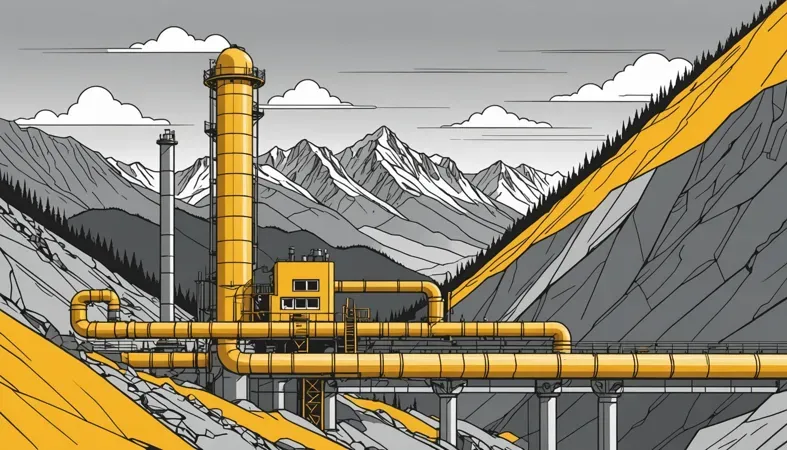 Illustration depicting uphill welding techniques with industrial pipes against a mountainous backdrop, emphasizing positioning and technique.