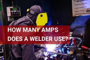 A skilled welder using a safety mask in an industrial setup, highlighting the amps used during the welding process as vibrant sparks fly.