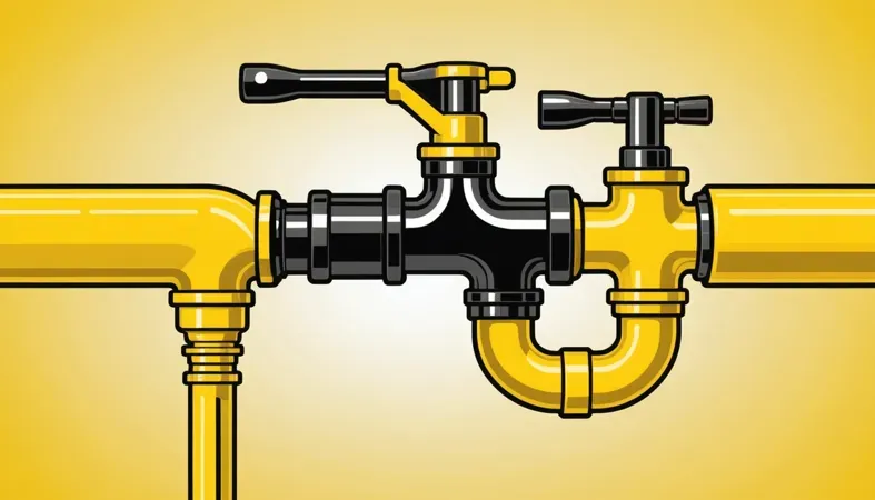 Illustration of water pipes connected with valves, related to water weld curing time.