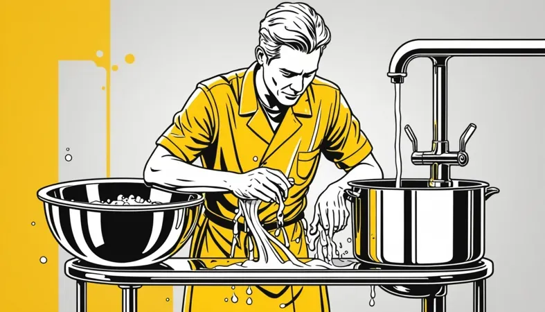 Weld Passivation Process Illustration of a man demonstrating the weld passivation process in a kitchen setup, highlighting the importance of cleaning and protection in welding.