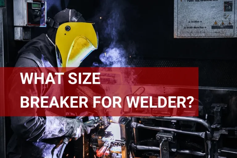 Expert welder demonstrating skills in a workshop while considering the appropriate breaker size for optimal safety and performance.