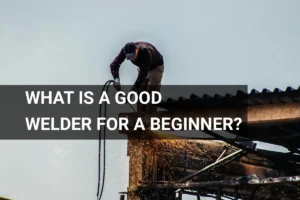 A beginner welder practicing their skills, working on metal fabrication with visible sparks flying during construction.