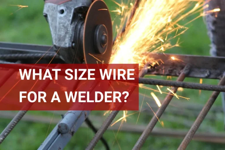 Close-up of an angle grinder cutting metal, creating bright sparks in a workshop, illustrating the importance of using the right wire size for a welder.
