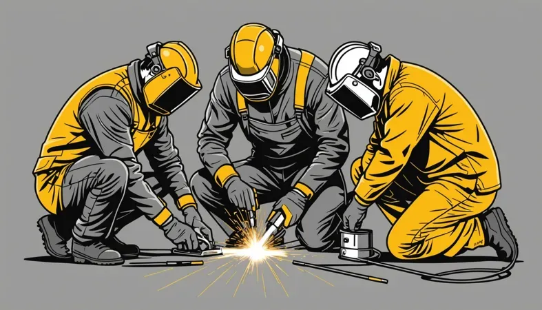 How To Become A Welder Apprentice Three welders working together, demonstrating teamwork and skill in welding, essential for aspiring apprentices.