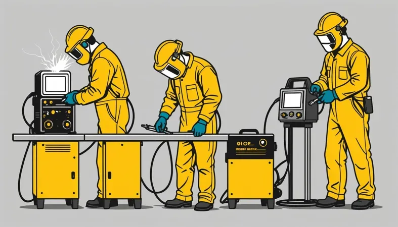 How To Use A Welder Illustration of three welders working with welding machines and tools, demonstrating proper safety gear and techniques.