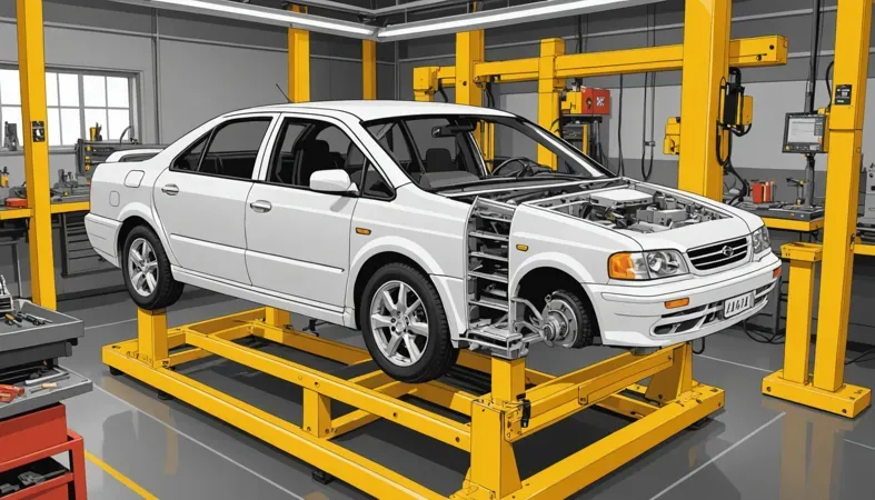 How To Use A Welder A white car on a lift in a workshop, showcasing the welding process. This image demonstrates key aspects of using a welder for automotive repairs.