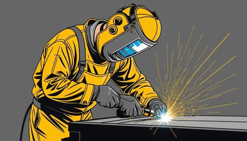 A welder in protective gear working on metal, illustrating the typical working hours and environment of welders.