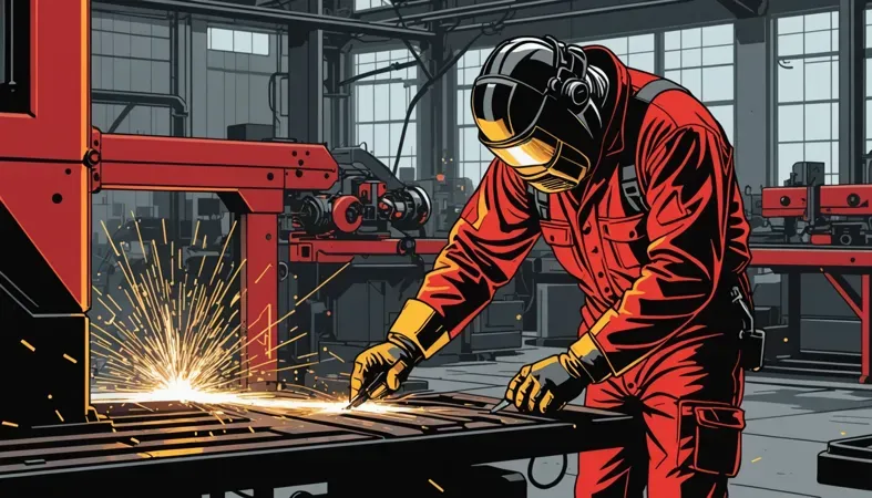 A skilled welder in protective gear welding metal, illustrating the need for a powerful generator to run a 140 amp welder.