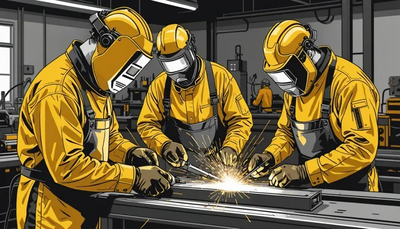 A group of professional welders in protective gear working on metal with sparks flying, illustrating typical welding work and associated costs.