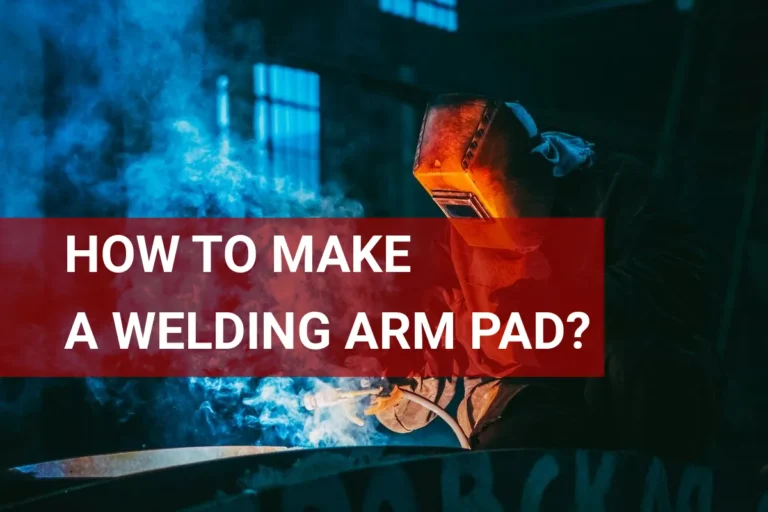 Close-up of a welder creating a DIY welding arm pad in a workshop, wearing safety gear and surrounded by a haze of blue smoke, illustrating the importance of protective equipment in metalworking.