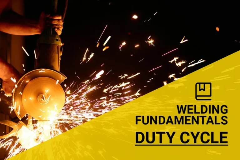 Angle grinder in action, producing bright sparks during welding, illustrating the importance of duty cycle and industrial craftsmanship.