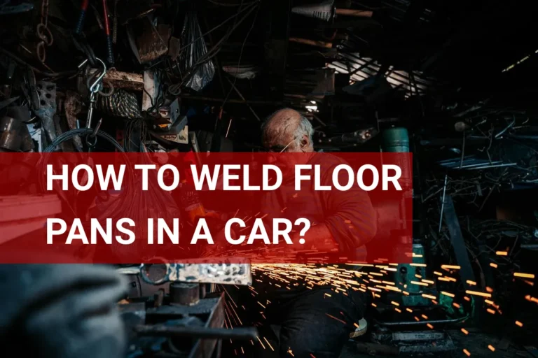 Car enthusiast welding floor pans in workshop for vehicle restoration.