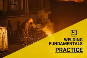 Steelworker practicing welding techniques in a factory setting, emphasizing skills development and industrial craftsmanship.