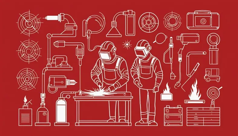 Illustration of welding equipment and safety gear, highlighting the dangers associated with welding.