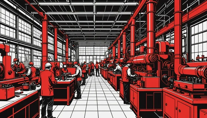 Welding Shop Overview A busy welding shop showcasing professionals operating MIG welders and various equipment essential for MIG welding.
